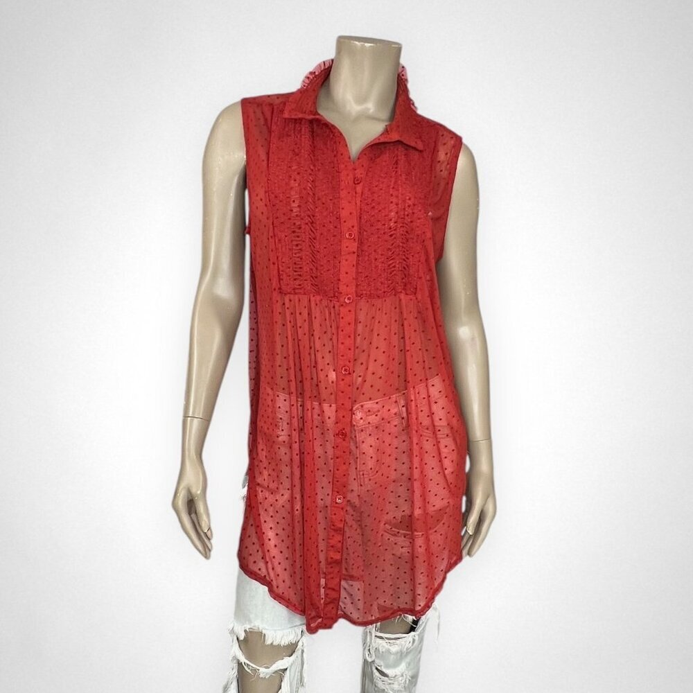 Anthropologie Large Luella Sheer Swiss Dot Tunic Blouse Vanessa Virginia